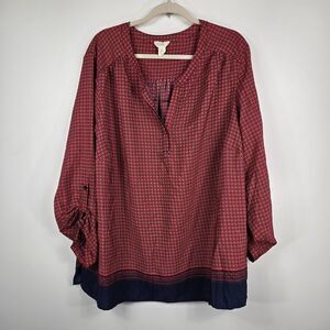 Lucy & Laurel Women's Size 3X Tunic Blouse Red Navy